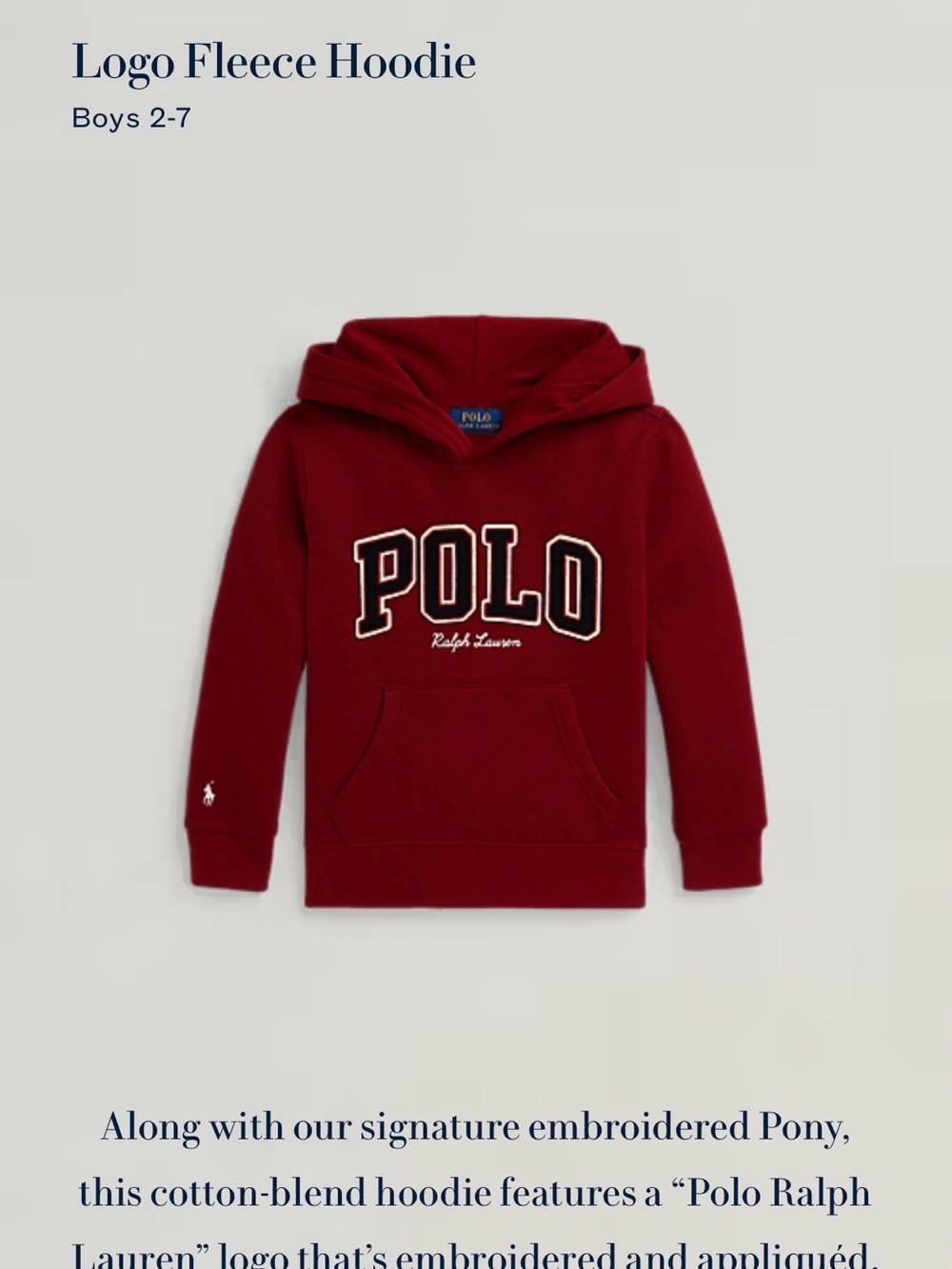 Polo by Ralph Lauren Boys Maroon Logo Fleece Hoodie